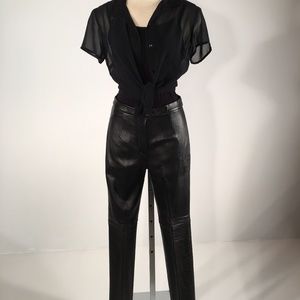 New Women's Black Genuine Leather Straight Leg Pants